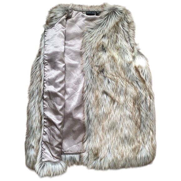 Rachel Zoe Size M Silver Faux Fox Fur Fluffy Hook Closure Vest Jacket Mob wife - Picture 4 of 15